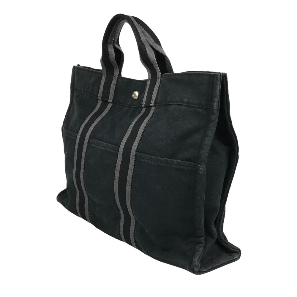 HERMES Bag Handbag Black Canvas Yell line Authentic - Picture 3 of 9